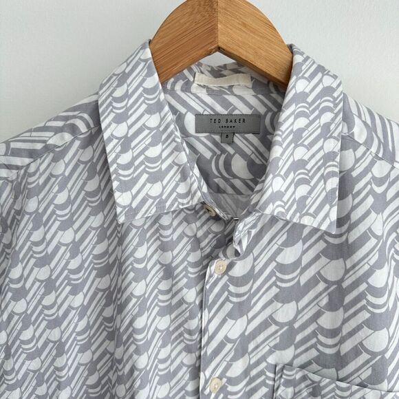 Ted Baker Shirt Mens 5 XL Button Down Geometric Retro Print Cotton Casual Dress - Picture 4 of 12